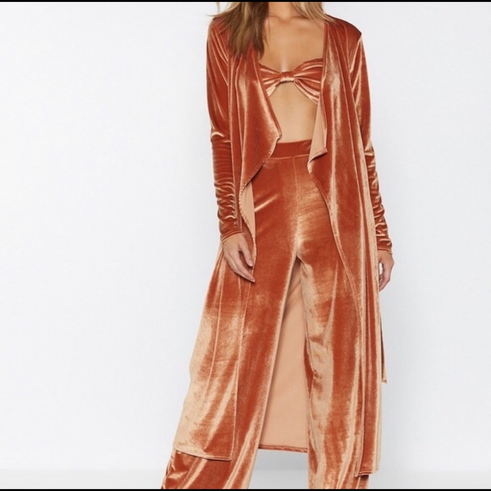 Nasty Gal Orange Velvet Two Piece Set with Jacket